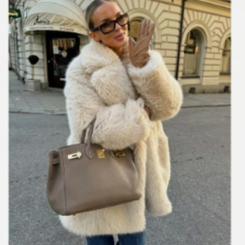 NWT ZARA Faux Fur Coat Ecru  Size XS - Picture 7 of 15